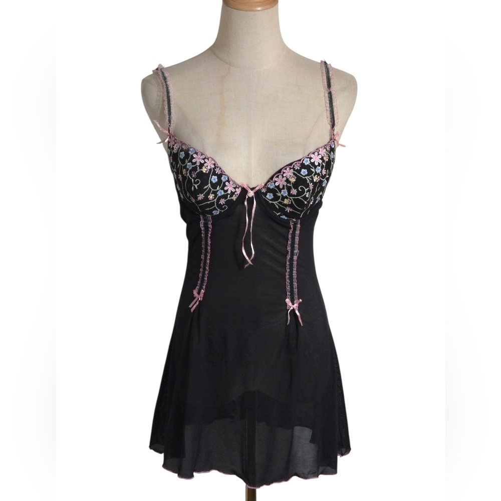 Black Sheer Whimsigoth Fairy Embroidered Mini Dress